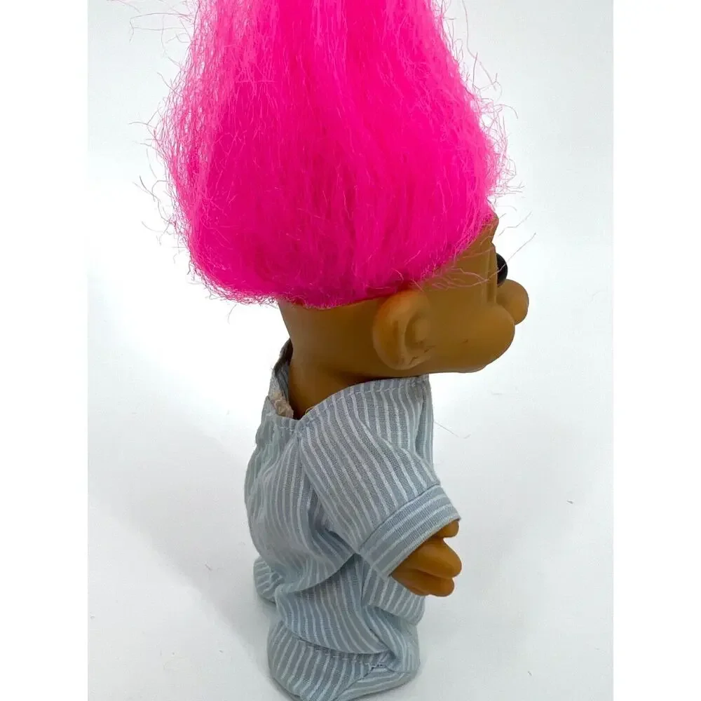 Vintage Russ Lucky Troll Doll with Pajamas Pink Hair Brown Eyes
